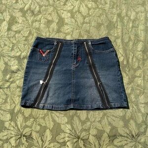 Denim Mini Skirt with Zipper Accents